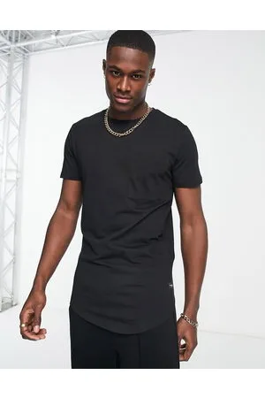 JACK & JONES Camiseta larga negra con bajo redondeado y bolsillo de Essentials