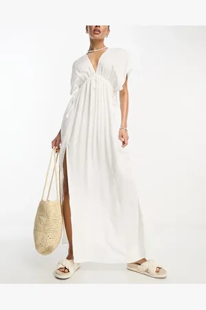 ASOS Vestido playero largo con mangas fluidas y detalle de cordón en la cintura de