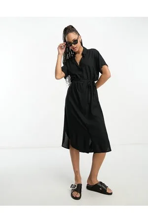 VERO MODA Vestido camisero midi con cinturón anudado de