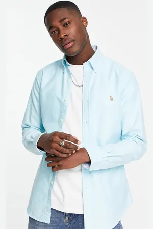 Ralph Lauren Camisa Oxford azul aguamarina de corte slim con logo de