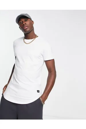JACK & JONES Camiseta blanca larga con bajo redondeado y bolsillo de Essentials