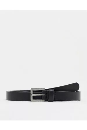 ASOS Hombre Cinturones - Cinturón de vestir estrecho de cuero con hebilla plateada de