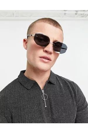 ASOS Hombre Gafas de sol redondas - Gafas de sol negras de montura al aire con diseño retro estilo años 90 de