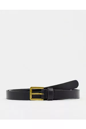 ASOS Hombre Cinturones - Cinturón de vestir estrecho de cuero con hebilla dorada de