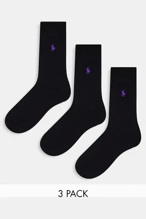 Ralph Lauren Pack de 3 pares de calcetines negros con logo de caballo de algodón egipcio de
