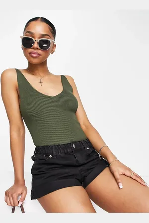 JDY Top de tirantes con cuello de pico de punto de -Verde