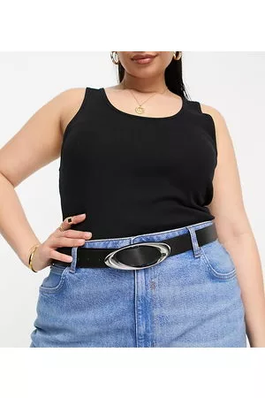 ASOS Mujer Cinturones - Cinturón con hebilla ovalada biselada de ASOS DESIGN Curve-Black