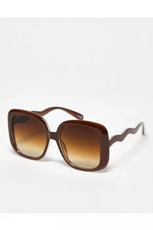ASOS Mujer Gafas de sol - Gafas de sol extragrandes de cristal con patillas onduladas de estilo años 70 de -Brown