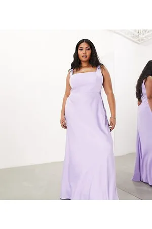 ASOS Vestido largo con escote cuadrado de satén de ASOS EDITION Curve-Morado