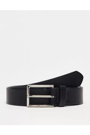 ASOS Cinturón de vestir de cuero sintético con hebilla plateada de