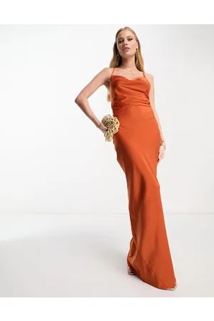 ASOS Vestido lencero largo color óxido de tirantes con lazadas en la espalda de satén de -Cobre