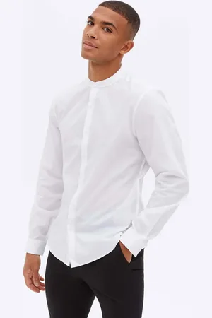 New Look Camisa blanca de manga larga con cuello mao de