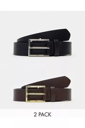 ASOS Pack de cinturones de color negro y marrón de vestir de cuero sintético con hebilla plateada y dorada de