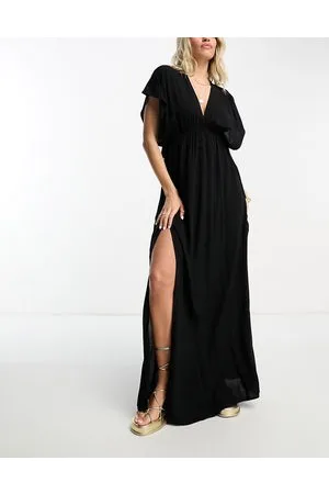 ASOS Vestido playero largo de copas grandes con mangas fluidas y detalle de cordón en la cintura de