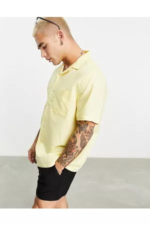 ASOS Camisa amarilla holgada con cuello de solapas y bolsillos de mezcla de lino de