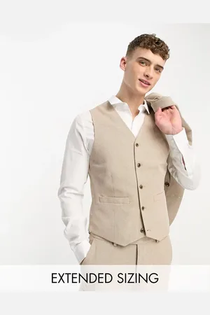 ASOS Chaleco de traje entallado de tejido microtexturizado de mezcla de lino de Wedding