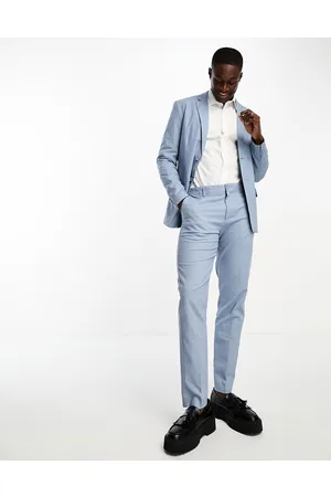 Only & Sons Pantalones de traje azules de corte slim de mezcla de lino de