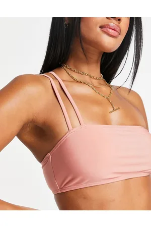 NA-KD Top de bikini rosa asimétrico con escote palabra de honor de -Rojo