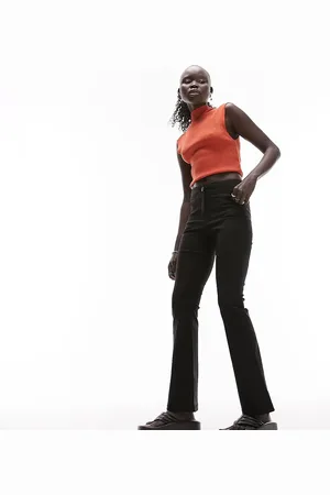 Topshop Pantalones negros de campana y talle alto de bengalina de