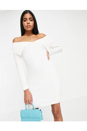 Miss Selfridge Vestido corto color con detalle vuelto de punto de canalé de -Blanco