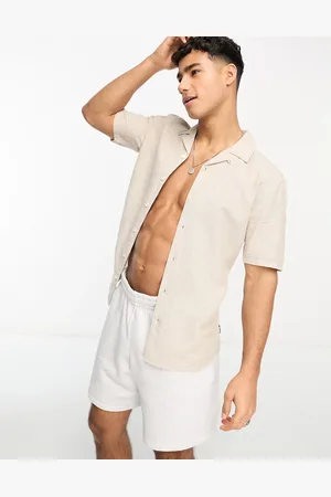 Only & Sons Camisa beis con cuello de solapas de mezcla de lino de -Beis neutro