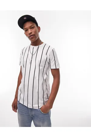 Camiseta negra a rayas verticales blancas de corte clásico de Topman