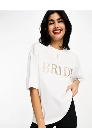 Six Stories Camiseta blanca con estampado llamativo "Bride" de