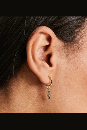 Pieces® Pendientes de aro dorados con colgante en forma de rayo chapados en oro de 18 quilates exclusivos de