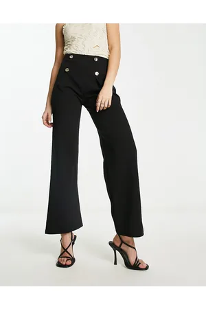 River Island Pantalón de sastre negros de pernera ancha con detalle de botones de