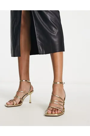 ASOS Sandalias doradas de tacón medio con diseño de tiras Hamper de