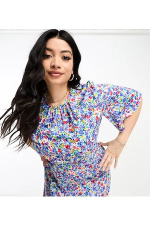 Influence Vestido midi azul con estampado de florecitas de