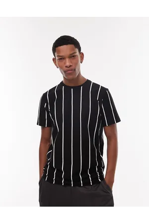 Camiseta negra a rayas verticales blancas de corte clásico de Topman