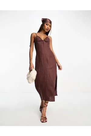 NA-KD Vestido midi con cuello halter de lino de