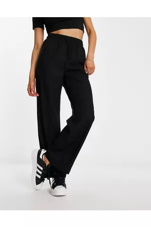 Monki Pantalones negros con cordón ajustable en la cintura de