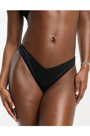 Hollister Braguitas de bikini negras de pernera alta con cinturilla de pico de canalé de (parte de un conjunto)