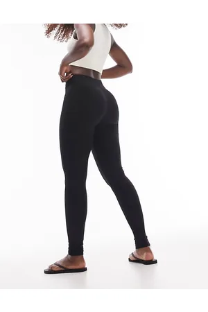 Topshop Leggings largos negros con cinturilla ancha de punto grueso de