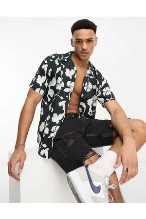 Only & Sons Camisa azul marino con estampado floral y cuello de solapas de