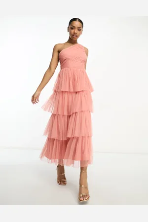 ANAYA Vestido semilargo color escalonado y asimétrico de -Naranja