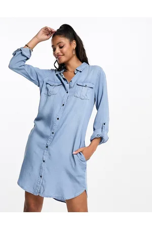 VERO MODA Vestido vaquero corto azul claro de