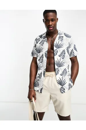 New Look Camisa blanca de manga corta con estampado de hojas de