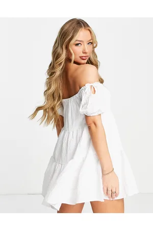 In The Style Vestido escalonado con escote Bardot Stacey Solomon de