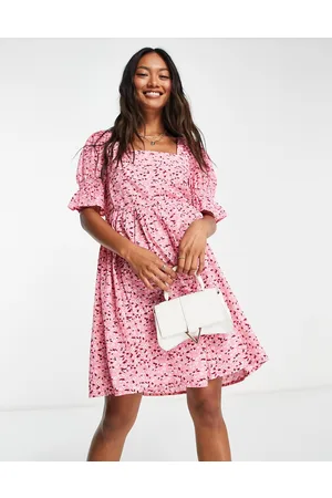 VERO MODA Vestido corto rosa amplio con estampado de florecitas de
