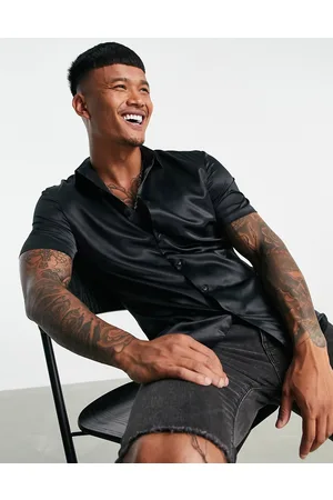 ASOS Camisa negra entallada de satén de