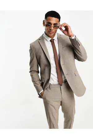 SELECTED Chaqueta de traje marrón con estampado de pata de gallo de corte slim de