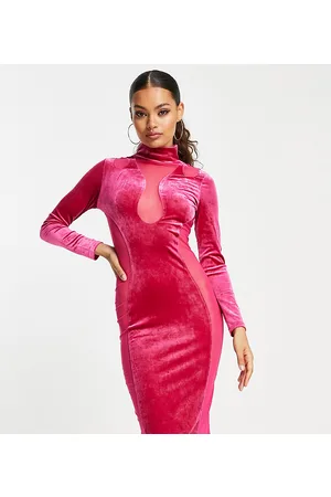 Simmi London Vestido midi ajustado con diseño de paneles de malla y terciopelo de SIMMI Petite