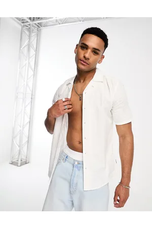 Only & Sons Camisa blanca con cuello de solapas de mezcla de lino de