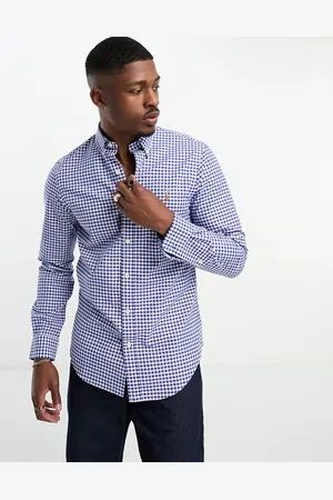 Ralph Lauren Camis Oxford azul y blanca a cuadros vichy de corte slim con logo de