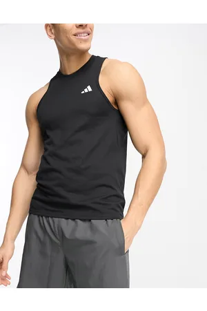 adidas Camiseta negra básica sin mangas con logo de adidas Training-Negro