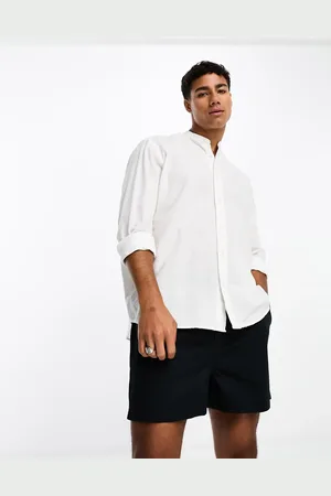 SELECTED Camisa blanca con cuello mao de lino de