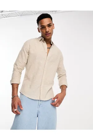 Only & Sons Camisa beis de manga larga de mezcla de lino de -Beis neutro